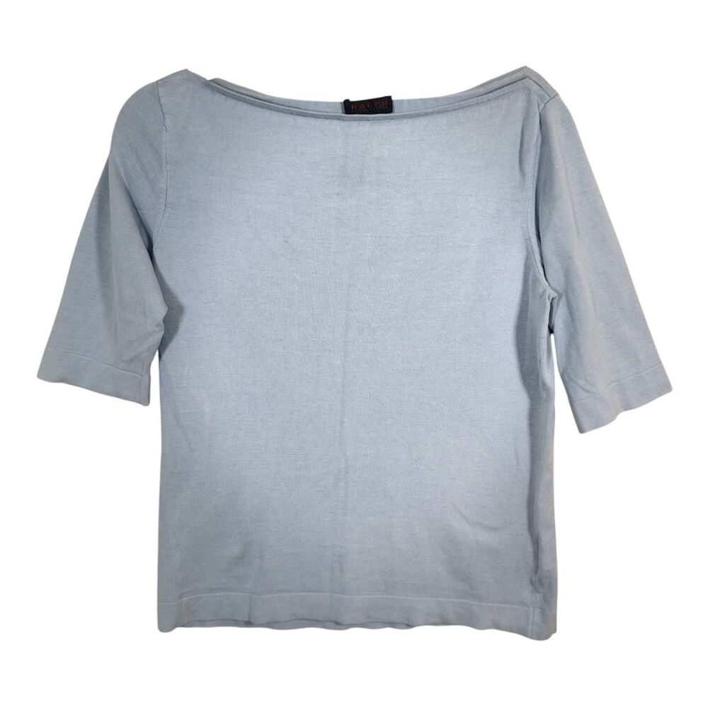 Ralph Lauren Silk Blend Boatneck 3/4 Sleeve Top Womens L Light Blue